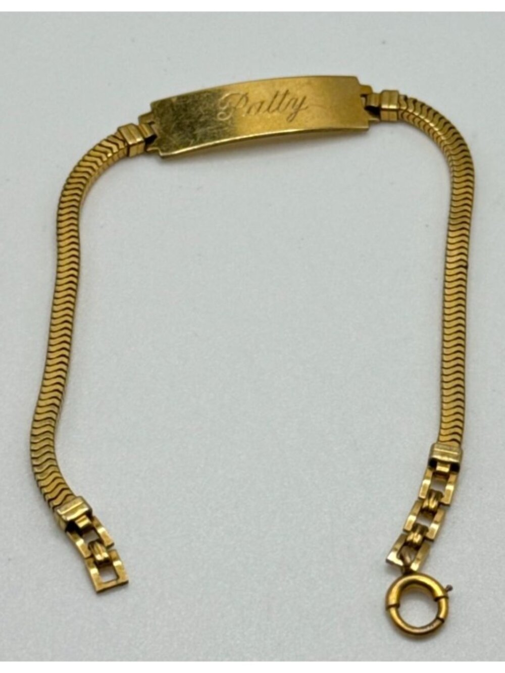Vtg Forstner 12Kt GF Patty Name Plate ID Bracelet Snake Chain 6 Inch 12K GF 1950